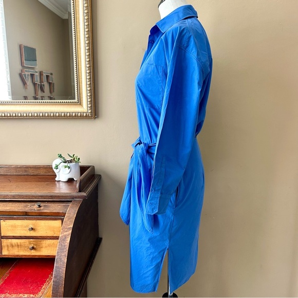 Max Mara Poplin Shirt Dress Royal Blue Long Sleeve Side Tie Button Front Size 4 - Picture 4 of 11